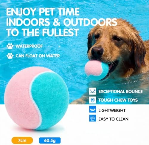 3-Pack Tennis Ball Dog Toys with Squeaker, Interactive Fetch Play for Pets 40 lbs and Over ，Training Balls for Indoor & Outdoor Exercise, 3.28-inch (Pink Blue, 12PCS)