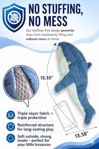 Crinkle Dog Toy – No stuffing Squeaky Dog Toy for Small, Medium & Large Breeds, Interactive Tough Toy Set - Ideal for Chewing, Teething & Fetch, Durable Pet-Safe Materials - Soft Blue Plush, Large