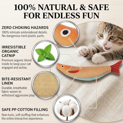 Catnip Toys for Cats, Fish Plush for Indoor Cats and Kittens, Pack of 3