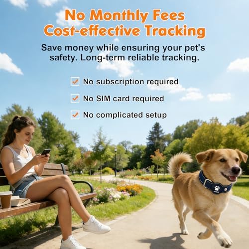 GPS Tracker for Dogs, 2 in 1 Smart Pet Collar (Only iOS), No Monthly Fee Waterproof Dog Collar with Real-time Tracking, Anti-Lost, 365-Day Long Battery GPS Tracker for All Sized Dogs(Locator Included)