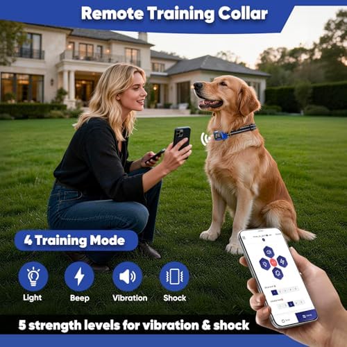 GPS Wireless Dog Fence with Free App, Electric Fence System with Training, Portable Fence for Outdoor Use, Rechargeable Waterproof Flexiable Adjustable for Large Medium Dogs (Blue)