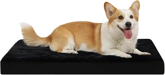 KSIIA Orthopedic Dog Bed for Small Dogs with Waterproof Lining, Black,23x17 | Deluxe Soft Plush Dog Crate Bed, Washable Pet Mat with Removable Cover & Egg Crate Foam for Small Dogs Sleeping & Relaxing