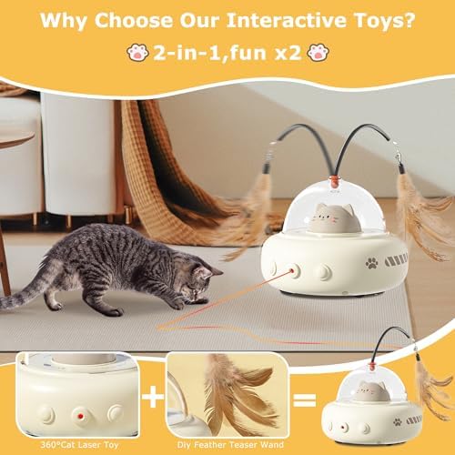 hooroor 2-in-1 UFO Automatic Laser Interactive Cat Toy with Feather