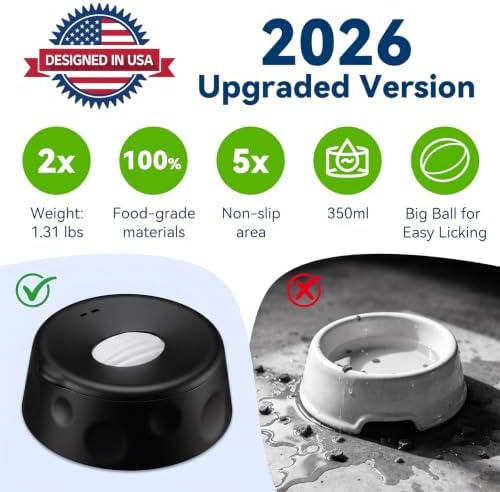 Dog Lick Bowl Ball Slow Feeder, Licking Bowl for Liquid Treat with Rolling Spin Sphere Roller Licker, Licky Feed Calming Anxiety Relief Enrichment Yogurt (Black)