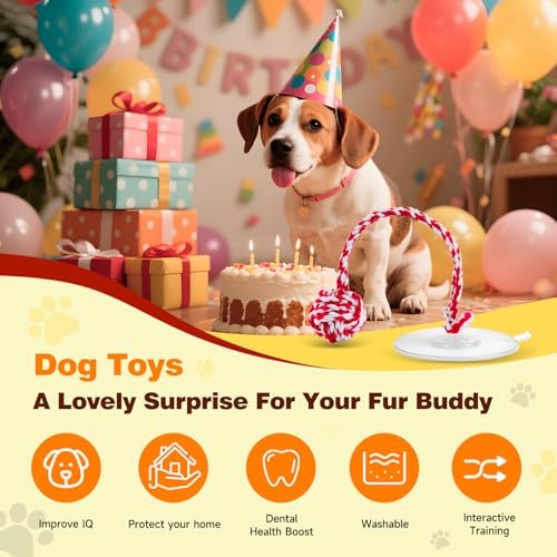 Interactive Dog Toy for Tug of War with Rope Ball for Small Dogs,Red White