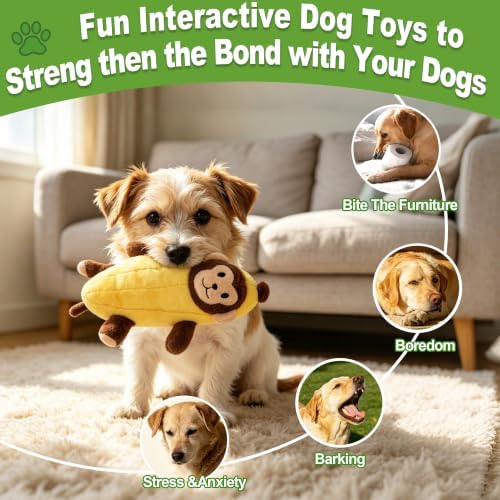 2-Pack Dog Squeaky Toy Plush Banana with Monkey & Frog Ball