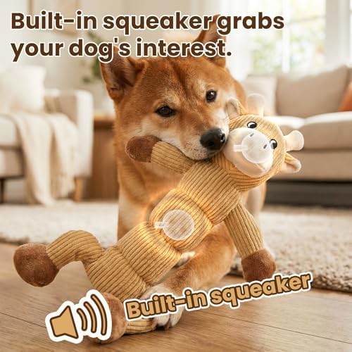 Laifug Interactive Squeaky Dog Chew Toy, Ideal Dog Toys for Chewers, Small, Medium & Large Dogs, and Fetch Lovers - Cow (Yellow), Large