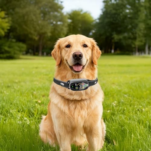 Rechargeable Smart Bark Collar with Color Display, 25 in / 63.5 cm Reflective Nylon Strap, 5 Sensitivity Levels, Waterproof Training Device for Barking Control, Dogs, Black
