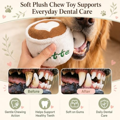 Plush Chew Toys for Dogs - Cute Coffee Cup Squeaky Dog Toy Plushies, Soft Puppy Toy for Teething, Durable Pet Gifts for Dogs, Tough Chew Toys