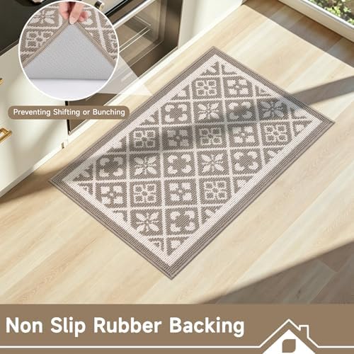Ileading Indoor Door Mat 2x3ft, Absorbent Muddy Mats for Dogs, Low-Profile Entrance Welcome Mat with Non-Slip Rubber Backing, Washable Runner Carpet for Hallway,Entryway,Kitchen (Beige)