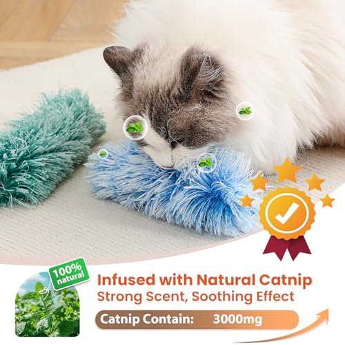 Cat Toys, 3 Pack Crinkle Catnip Pillow Toys for Indoor Cats