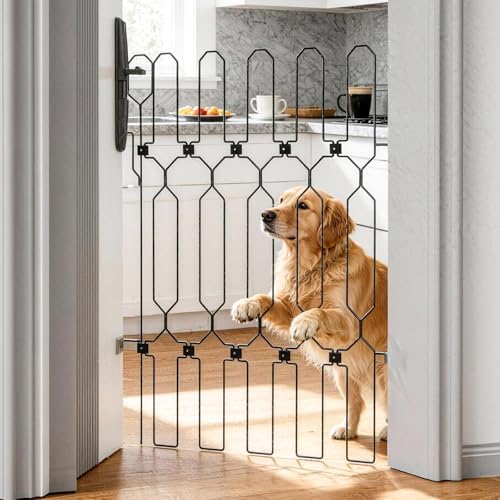 Metal Retractable Dog Gate for Front Door, Adjustable Pet Barrier & Door Blocker, Foldable Gate for Apartments, RVs, Indoor and Outdoor Use, 26” x 30”