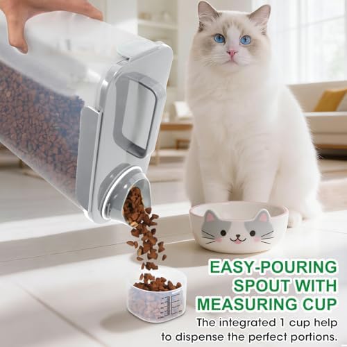 TBMax 10 lbs Cat Dog Food Storage Container, 2026 Upgraded Large Pouring Container for Pet Food Storage, Bird Seed Dispenser, Portable Travel Kibble Holder -Light Gray