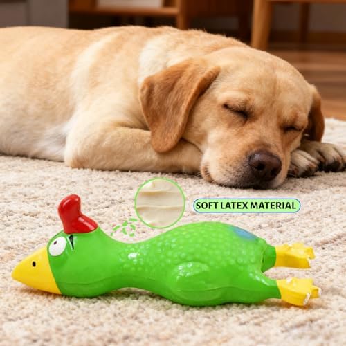 6.7" Squeaky Latex Dog Toy gripping, Cute Little Chicken Rubber Toy for Chewing and Grinding Teeth Interactive Play for Small Medium Dogs -(1Pcs Green)