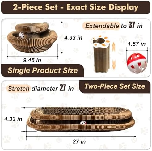2-Pack Cat Pad Scratcher Toys, Magic Organ Cat Toy & Kitty Curls Cat Toy, Interactive Cardboard Cat Scratching Board with Bell Balls, Corrugated Scratcher for Indoor Cats, Furniture Protection