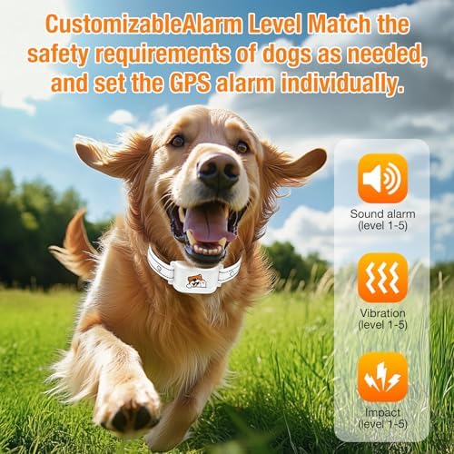 GPS Wireless Dog Fence System Outdoor, No Subscription App Geo-Fence 3280ft, 60-164ft Bluetooth Training Collar, IP67 Waterproof Rechargeable, 7-Day Battery, Auto Sleep/Wake (White-1)