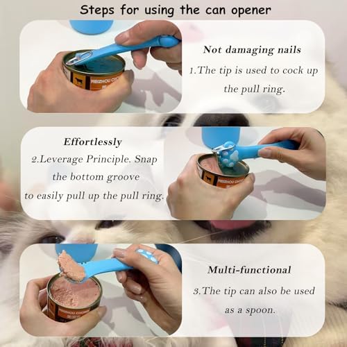 Pet Can Opener & 3 Pcs Cat Food Can Lids | Universal BPA Free Silicone Covers & Multi-Function Wet Food Spoon for Cat and Dog Food(Blue)