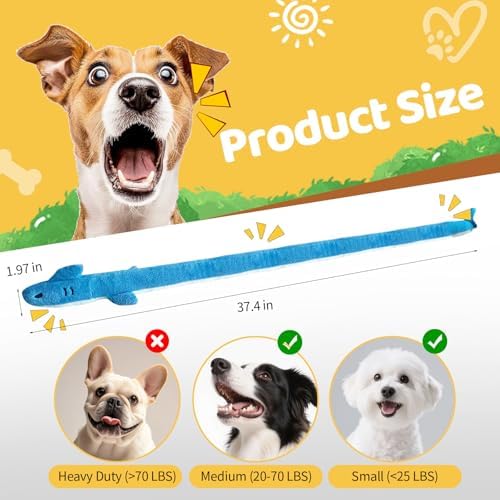 Puffluv Long Squeaky Dog Toys,Soft Crinkle Chew Plush Animal Shape to Reduce Boredom Keep Doggie Busy,Cute Pet Interactive for Puppies &Adult Dog-Shark