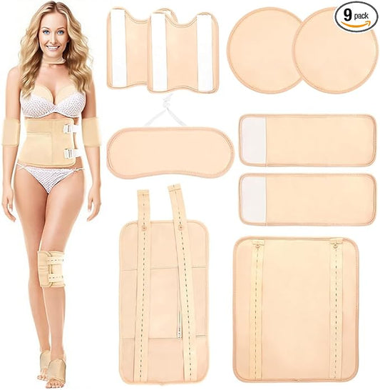 Castor Oil Pack Wrap, 9 Pcs Reusable Castor Oil Pack Kit Organic Cotton for Neck Waist Back Chest Eyes Knees and Feet,Adjustable Compress Pads for Entire Body