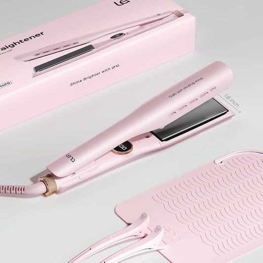 Professional Hair Straightener LENA H2S Wide Flat Iron with Wider Titanium Plates, 12 Adjustable Temps, LED Display, Fast Heating, Dual Voltage & 30 Minutes Auto Power-Off