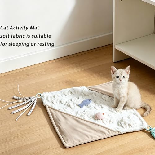 Cat Crinkle Play Mat with Catnip Interactive Cats Activity Mat for Indoor