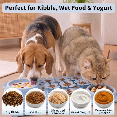 MewaJump Slow Feeder Bowl, 4 in 1 Silicone Lick Mat with Suction Cups for Dog Cat, Snuffle Mat for Pet Smell Training, Puzzle Toys Interactive Sniff Mat for Slow Eating