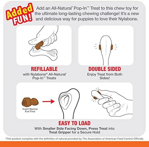 Nylabone Knuckle Bone Pop-in Treat Toy Puppy Chew Toy for Puppies, Interactive Treat Dispensing Enrichment Toys for Puppies, Long Lasting Chicken Flavor, X-Small Dogs - Up to 15 lbs (Pack of 2)