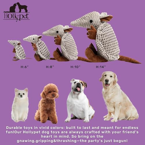 Hollypet Armadillo Squeaky Puppy Dog Toys for Small Medium Dogs, 8"