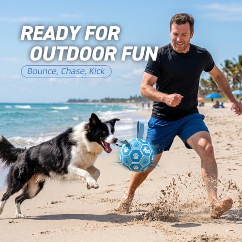 QDAN Dog Balls, 6 Inch Soccer Ball with Straps for Dogs, Outdoor Dog Toys