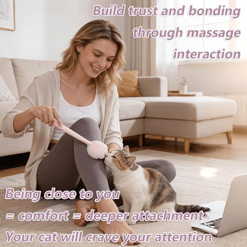 Cat Interactive Patting Massage Wand, Specially Designed for Cats That Enjoy Being Stroked on Tail Base and Hip Areas. It Provides Deep Massage Around the Cat’s Head and Gentle Patting on the Body