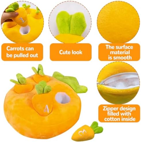 Hamiledyi Rabbit Foraging Toys Bunny Plush Puzzle Toy Carrots Snuffle Mat for Chinchilla Guinea Pig Ferret Rat Entertainment (Yellow)