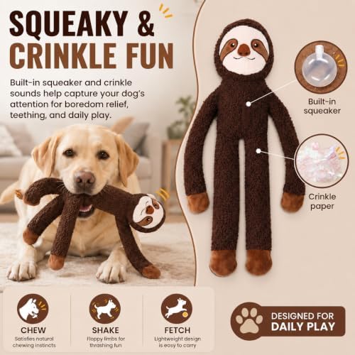 No Stuffing Dog Toys, 3-Pack Squeaky Crinkle Set