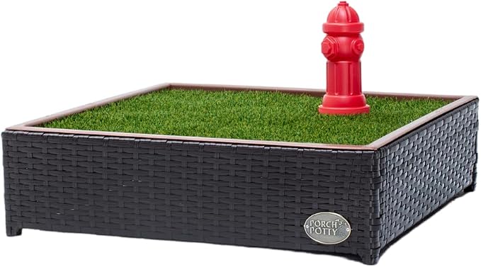 Porch Potty Small Indoor & Outdoor Dog Potty System with Artificial Grass, Quick-Draining Base & Drainage Hose – Reusable Dog Grass Pad for Apartments, Balconies, Patios & RVs
