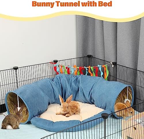 BWOGUE Bunny Tunnel Bed, 2-in-1 Collapsible Rabbit Tunnel Hideout with Mat