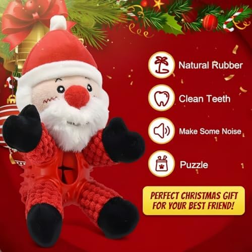 Durable Christmas Santa Dog Toy with Plush Head & Textured Rubber Chew Body | Squeaky Holiday Pet Gift (Santa Claus)