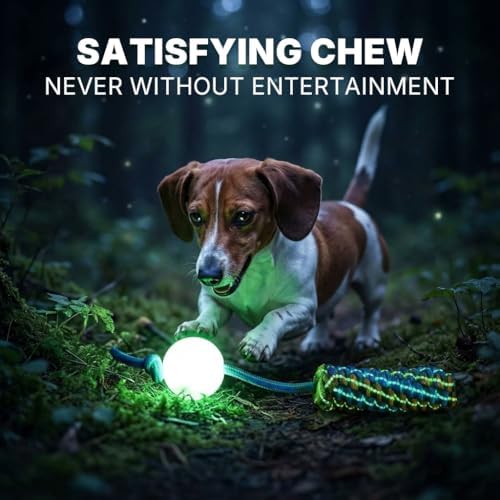Knot Rope Dog Chew Toys, Glow in the Dark Dog Tug Toy with queaky Ball