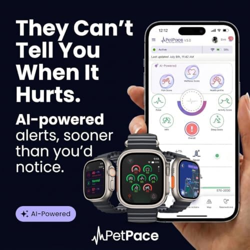NEW Dog Health Monitor V3.0 by PetPace – AI Smart Collar with 24/7 Vital Signs, Pain & GPS Tracking, Telehealth AskaVet & Share With Your Vet, Smartwatch Sync – Subscription Required (Large)