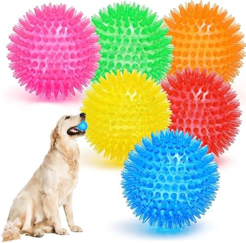 3.5” Squeaky Dog Toy Balls (6 Colors) Dog Toys Spikey Dogs Ball for Aggressive Chewers Heavy Duty Teething Large Medium Durable Dogs Balls