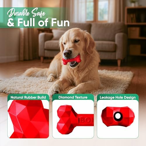 Natural Rubber Dog Toys for Small Dogs & Puppies - Durable Dental Dog Bone Toy for Indoor & Outdoor Play - Interactive Tough Teething Toy for Boredom Relief - For 25 lbs Small Dogs (Red)
