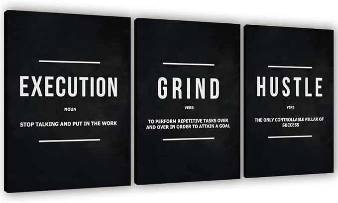 Success Canvas Painting Wall Art Quote Motivational Wall Art Execute Wall Decor 3 Pieces Black Poster Positive Inspirational Framed Artwork Prints Picture for Living Room Office 36''Wx 16''H