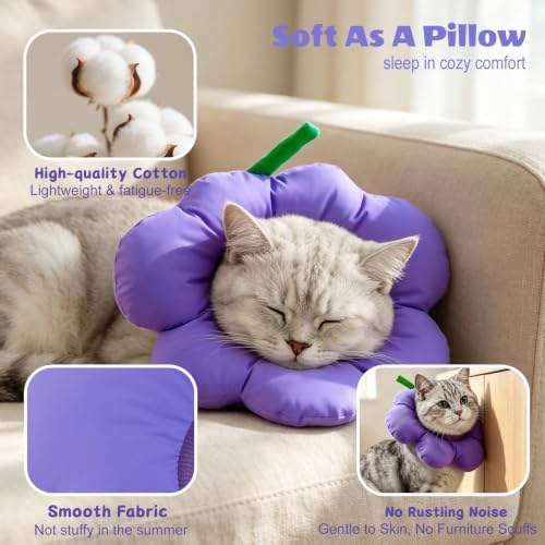 EMUST Soft Cat Cone for After Surgery, Recovery Collar for Kittens Purple