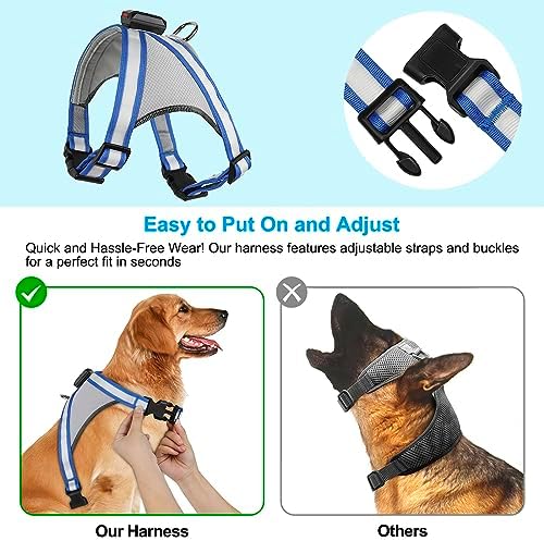 Visinite LED Dog Harness, USB Rechargeable Light Up Dog Vest, 2 Illuminate Modes Glow in The Dark Dog Harness, Adjustable Lighted Pet Harness Light for Night Walking Safety(Blue, XL)