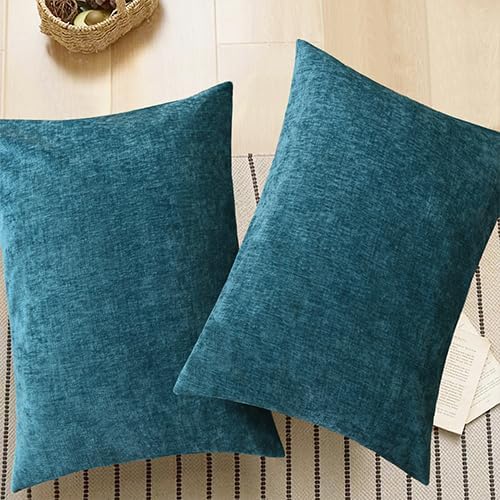 CaliTime Decorative Standard Throw Pillow Covers 26 X 20 Inches Ocean Blue | Pack of 2, Cozy Chenille Cushion Cases for Sofa Bed Living Room Farmhouse Home