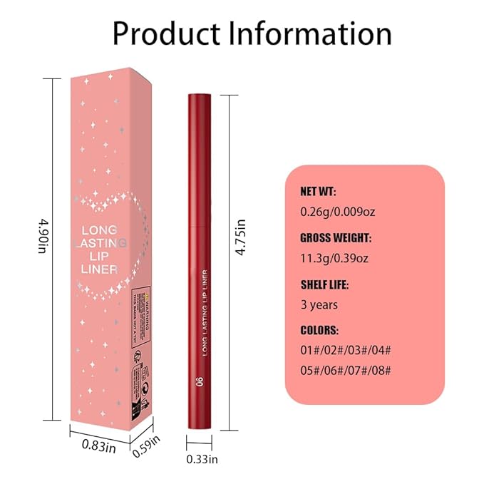 Gel Lip Liner Pencil for Women, Rouge Red Matte Long Lasting Lip Liner Lipstick 24 Hour, High Pigmented Lips Makeup Retractable Liners Waterproof Smudge Proof, Vegan & Cruelty-Free 06