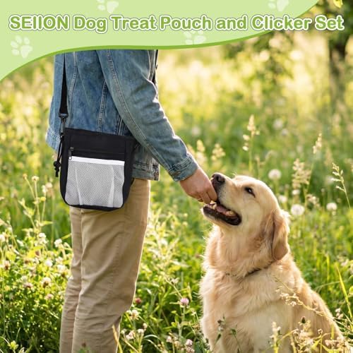 JIURUN 3-in-1 Dog Treat Pouch for Training, Hands-Free Dog Training Treat Bag with Clicker & Poop Bag Dispenser, Adjustable Waist Pack with Belt Loop Clip for Dog Walk, Park, Outdoor Essentials