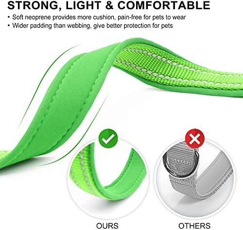 azuza Reflective Dog Collar, Neoprene Padded Small Dog Collar, Green, S