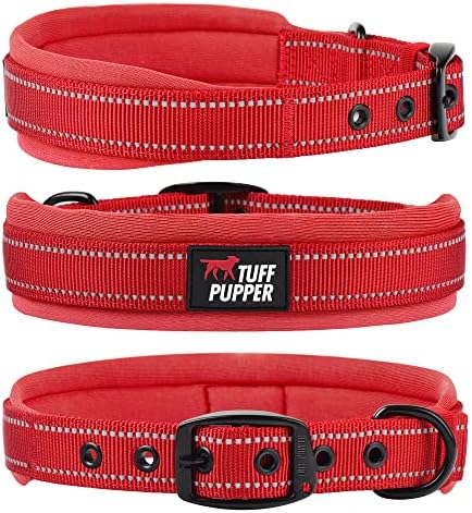 Tuff Pupper Ultra Comfort Padded Dog Collar | Thick Neoprene Padding | Ballistic Nylon Strap Dog Collar with Reflective Stitching | Durable Metal Buckle & Integrated ID Tag Holder | Waterproof Collars