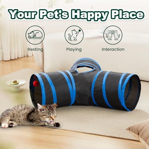 Love's cabin Cat Tunnel for Indoor Cats, 3-Way Collapsible Play Tunnel