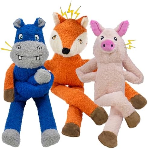 3 Pack No Stuffing Crinkle Squeaky Plush Dog Toy