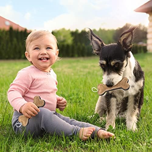 Deekin 3 Pcs Leather Dog Toy 6 Inch Bone Chew Toys with Rope Handle